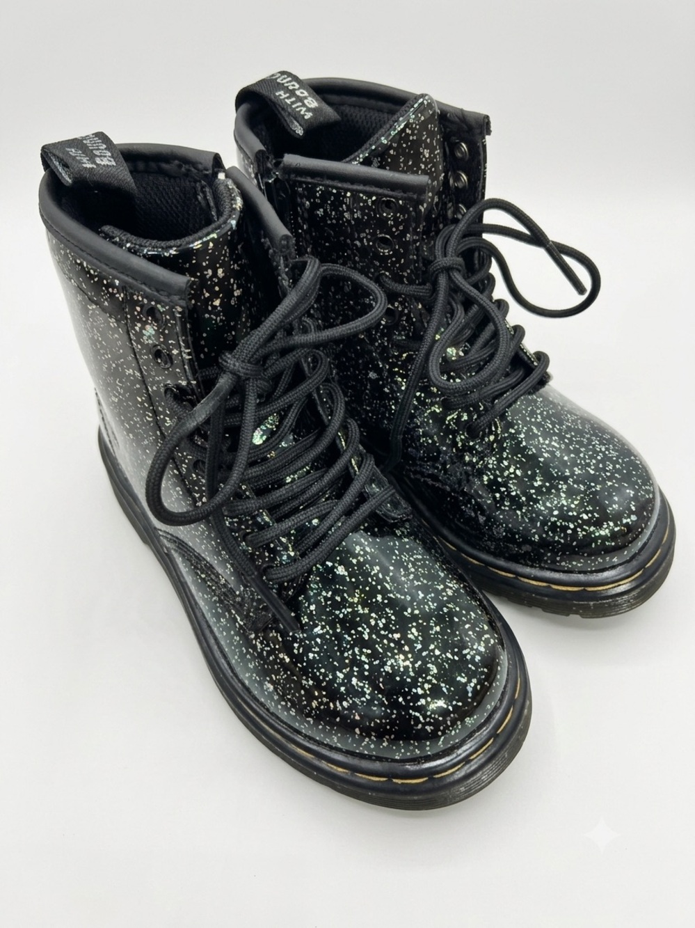 Dr. Martens Toddler Black Disco Glitter 1460T Combat Boots US Size 9